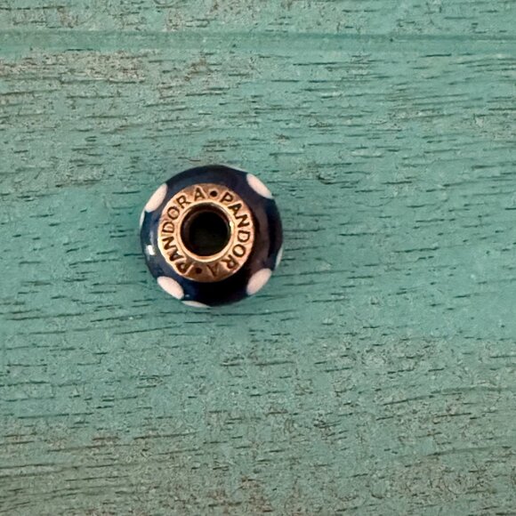 Retired Pandora Bracelet Charm - Blue & White Flowers For You Murano Glass 925 - Picture 4 of 4